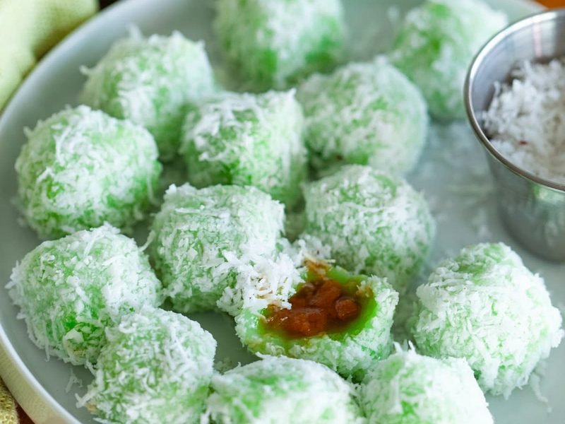 Onde-Onde — pandan glutinous rice balls coated in grated coconut